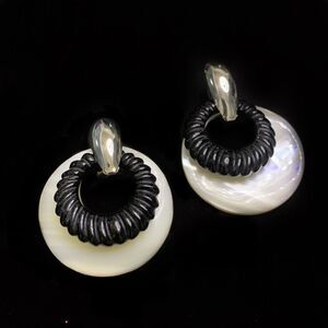 VTG MOP black onyx double door knocker convertible earrings pierced silver top